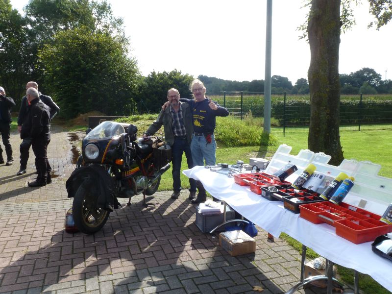 10 september 2017 Italo Fruhstuck Nortmoor (near Lear) North Germany right Herman jolink with his Ducati Mille S2 Bevel road bike with 230.00 km, with some Ducati Bevel Parts